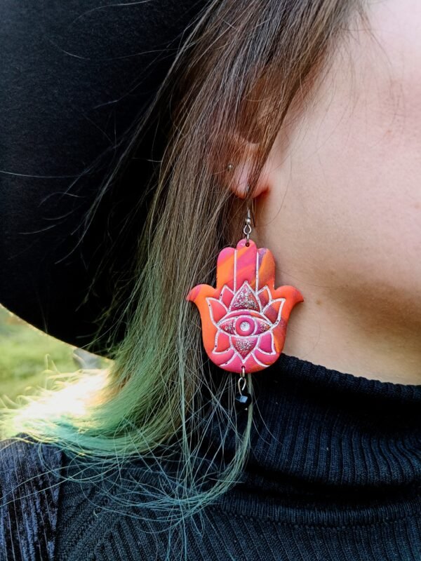 Hamsa-korvakorut, pinkki/oranssi