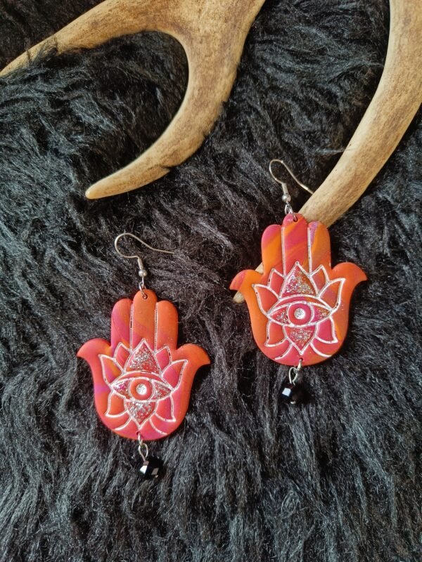 Hamsa-korvakorut, pinkki/oranssi
