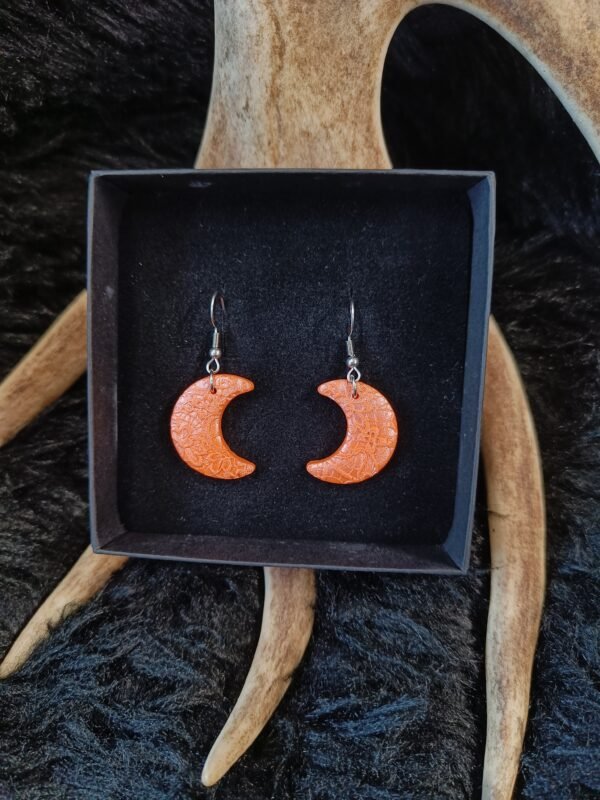 Kuunsirppi-korvakorut, oranssi metallinhohto