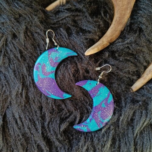 Kuunsirppi-korvakorut, turkoosi/violetti