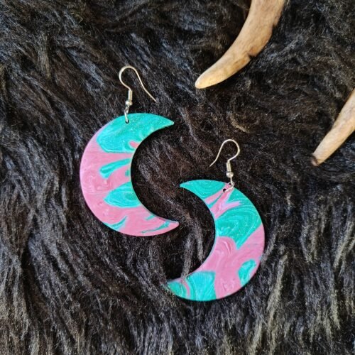Kuunsirppi-korvakorut, vihreä/pinkki
