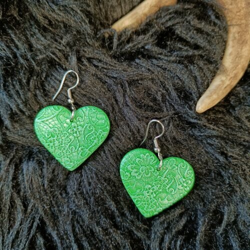 Sydän-korvakorut, metallinhohto vihreä