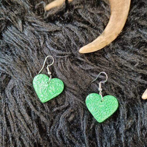 Sydän-korvakorut, metallinhohto vihreät