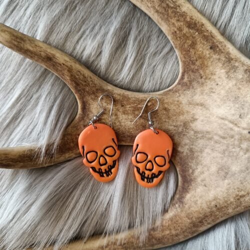 Pääkallo-korvakorut, oranssi metallinhohto