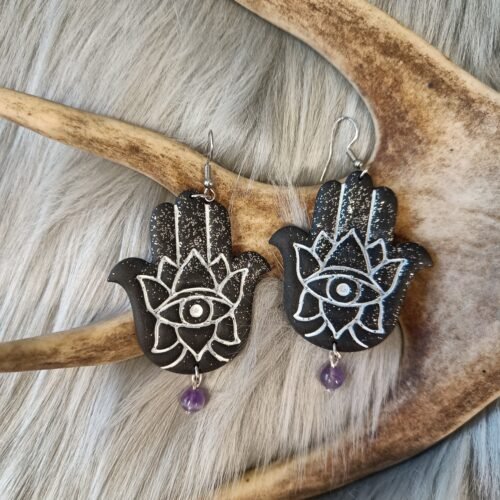 Hamsa-korvakorut, musta glitter