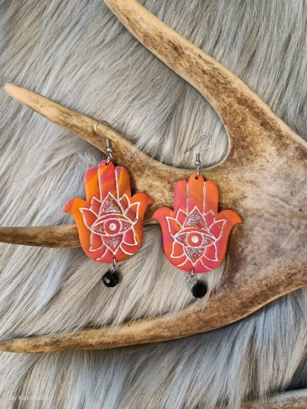 Hamsa-korvakorut, pinkki/oranssi