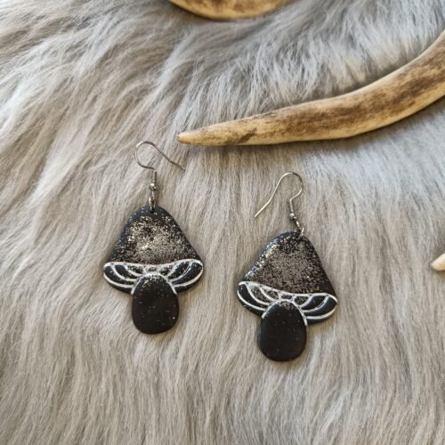 Sieni-korvakorut, musta/hopea