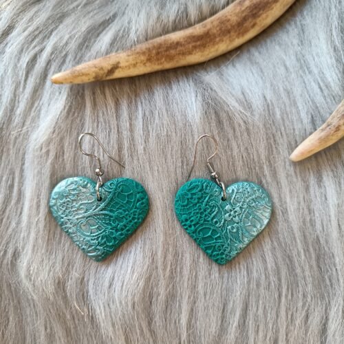 Sydän-korvakorut, smaragdin vihreä/hopea