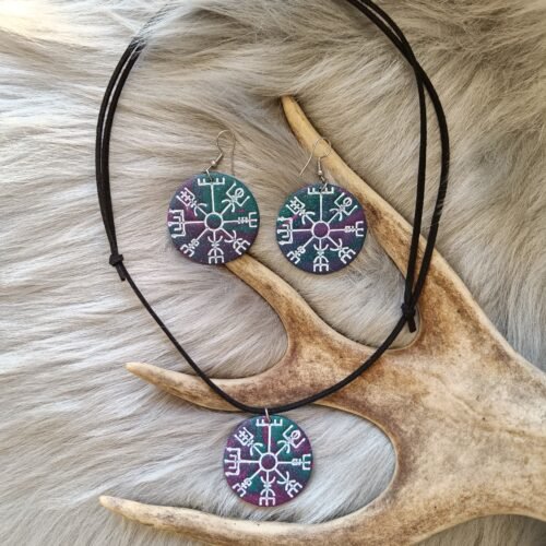 Vegvisir-korusetti, violetti/vihreä revontuli