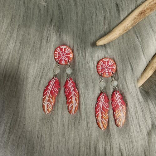 Vegvisir sulilla nappikorvakorut, punainen/kulta