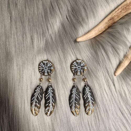 Vegvisir sulilla nappikorvakorut, musta/kulta