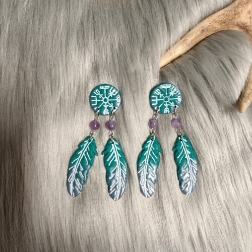 Vegvisir sulilla-nappikorvakorut, smaragdin vihreä/violetti