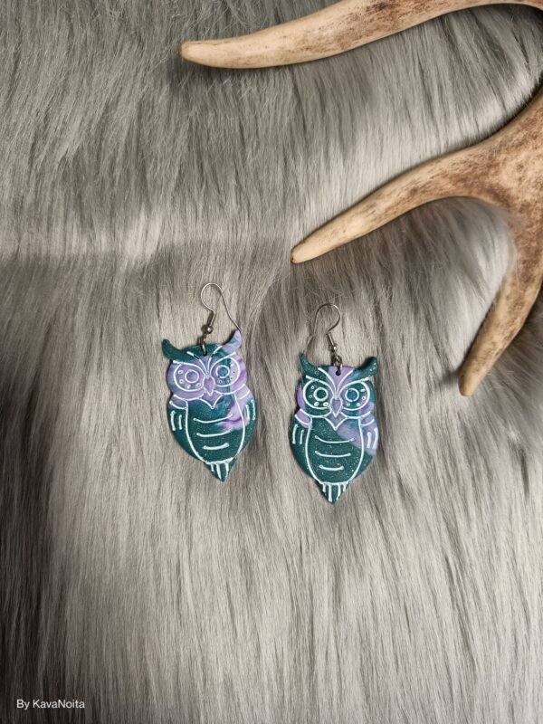 Pöllö-korvakorut, vihreä/violetti