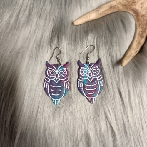 Pöllö-korvakorut, turkoosi/violetti revontuli