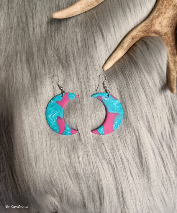 Oplus_131072 Kuunsirppi-korvakorut, turkoosi/pinkki marmori