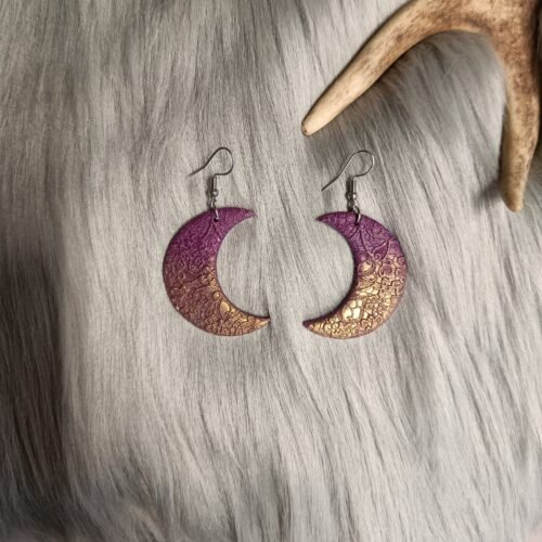 Kuunsirppi-korvakorut, violetti/ kulta metallinhohto