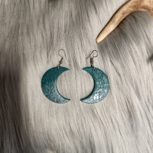 Kuunsirppi-korvakorut, tumman vihreä/hopea metallinhohto