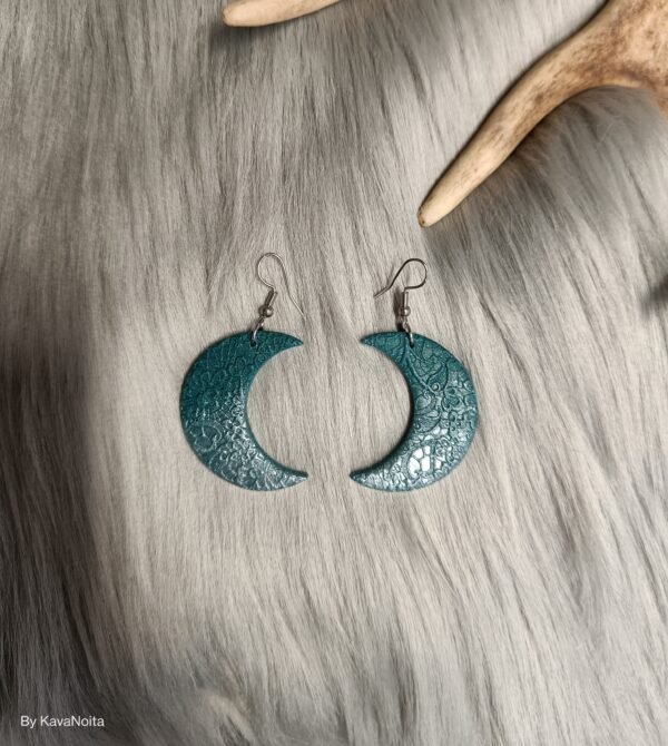 Kuunsirppi-korvakorut, tumman vihreä/hopea metallinhohto