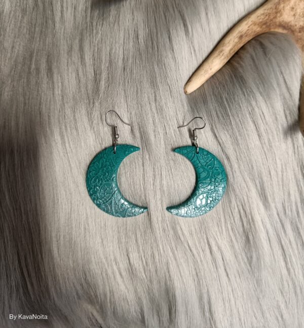Kuunsirppi-korvakorut, vihreä/ hopea metallinhohto