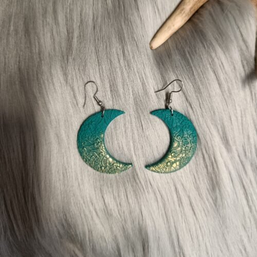 Kuunsirppi-korvakorut, vihreä/ kulta metallinhohto