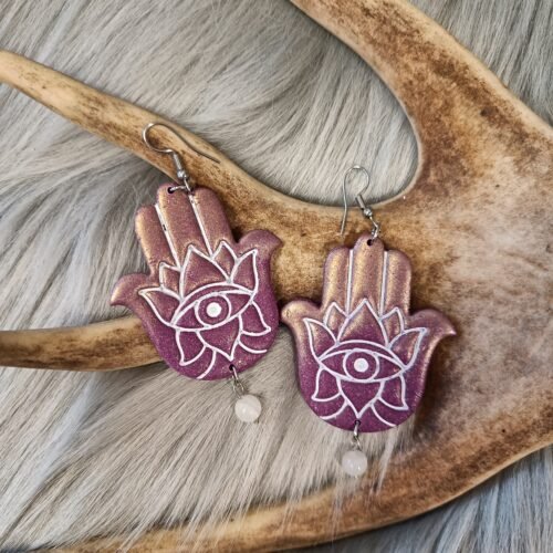 Hamsa-korvakorut, violetti/ kulta