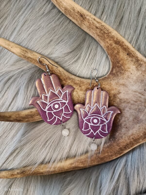 Hamsa-korvakorut, violetti/ kulta