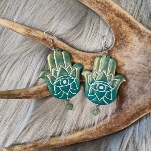 Hamsa-korvakorut, vihreä/kulta