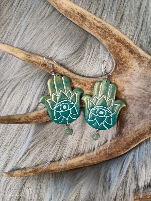 IMG20260224170940 Hamsa-korvakorut, vihreä/kulta