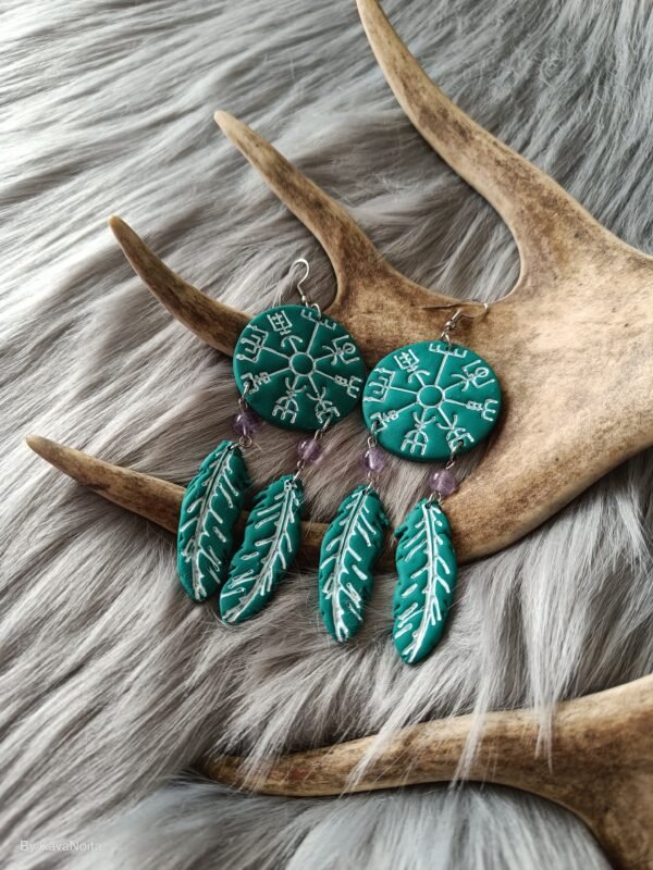 Vegvisir sulilla-korvakorut, smaragdin vihreä