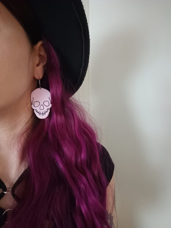 IMG20260315162657 Pääkallo-korvakorut, vaaleanpunainen