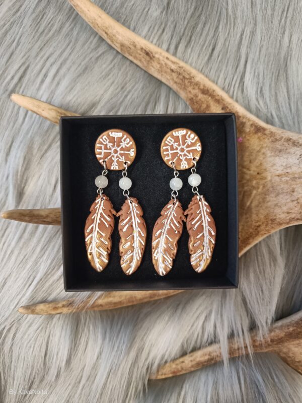 Vegvisir sulilla-nappikorvakorut, ruskea/kulta