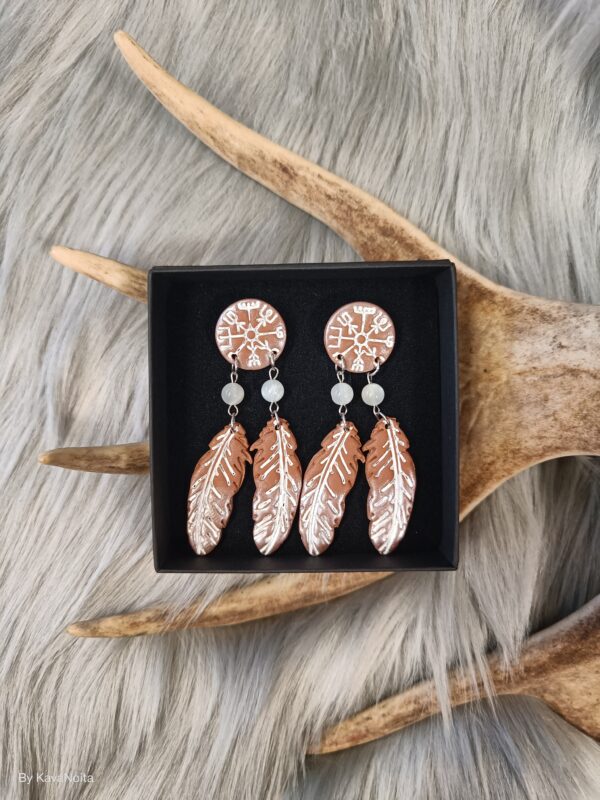 Vegvisirit sulilla-nappikorvakorut, ruskea/hopea