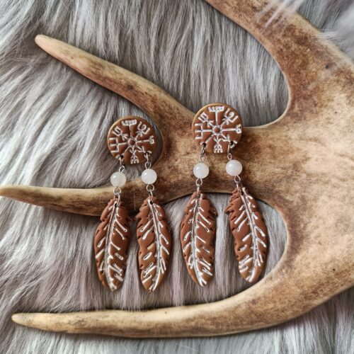 Vegvisir sulilla-nappikorvakorut, ruskea/kulta