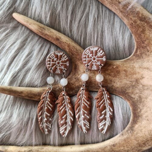 Vegvisirit sulilla-nappikorvakorut, ruskea/hopea