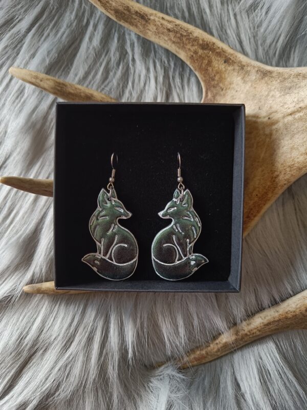 Kettu-korvakorut, vihreä/musta metallinhohto