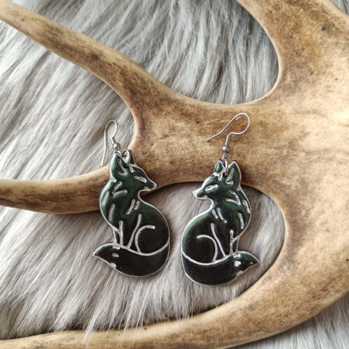 Kettu-korvakorut, vihreä/musta metallinhohto