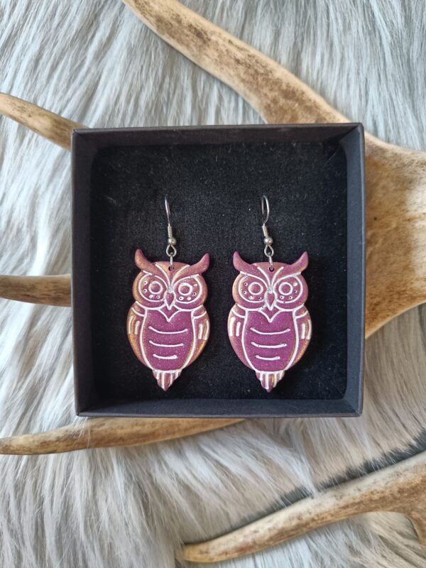 Pöllö-korvakorut, violetti/kulta