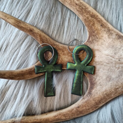 Ankh risti-korvakorut, vihreä metallinhohto