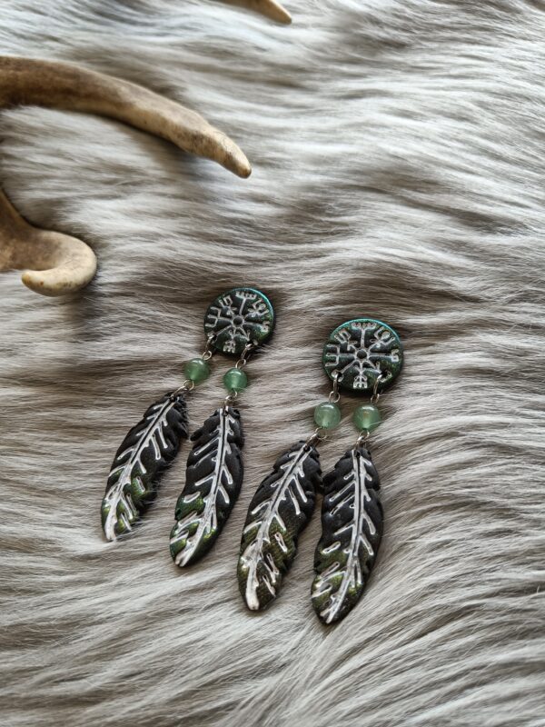 Vegvisir sulilla-nappikorvakorut, vihreä/musta metallinhohto