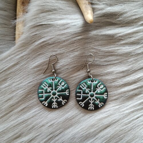 Vegvisir-korvakorut (25mm), turkoosi/musta metallinhohto