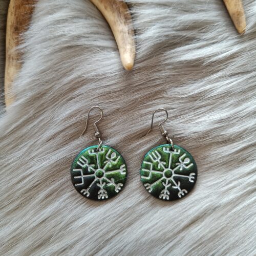 Vegvisir-korvakorut (25mm), vihreä/musta metallinhohto