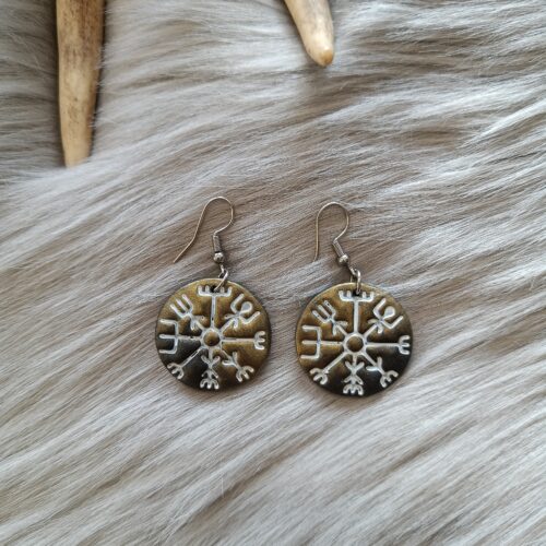 Vegvisir-korvakorut (25mm), kulta/musta metallinhohto