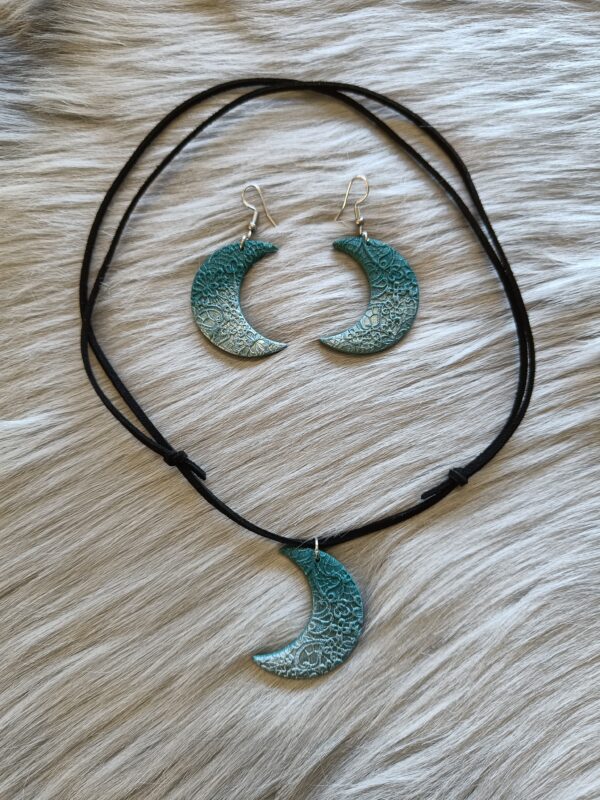 Kuunsirppi-korusetti, tummanvihreä/hopea