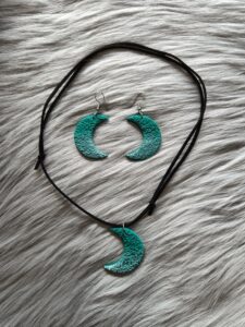 Kuunsirppi-korusetti, smaragdinvihreä/hopea