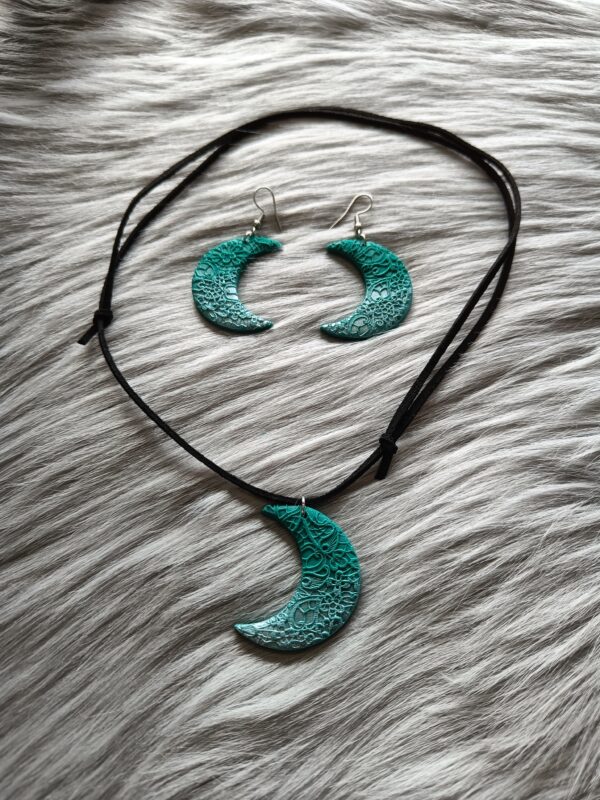 Kuunsirppi-korusetti, smaragdinvihreä/hopea