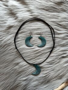 Kuunsirppi-korusetti, tummanvihreä/hopea