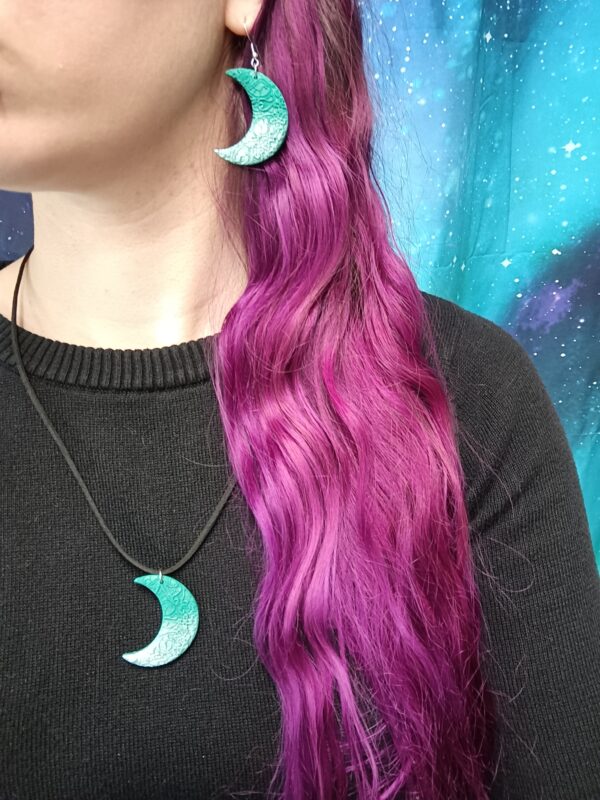 Kuunsirppi-korusetti, smaragdinvihreä/hopea