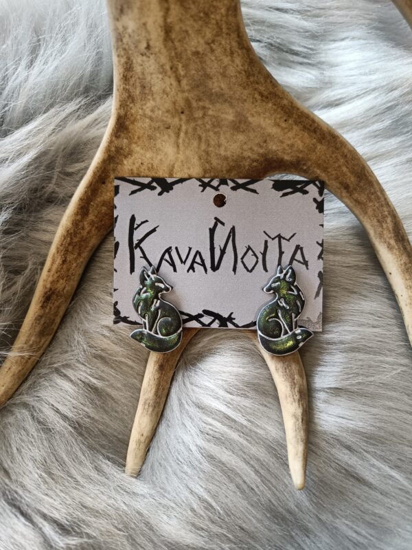Kettu-nappikorvakorut, vihreä revontuli