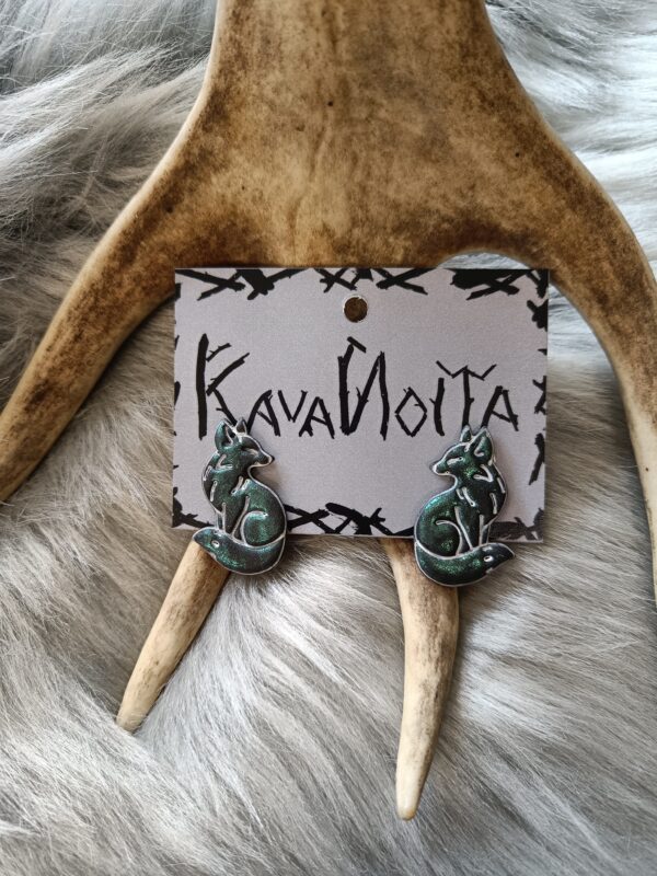 Kettu-nappikorvakorut, sininen/musta metallinhohto