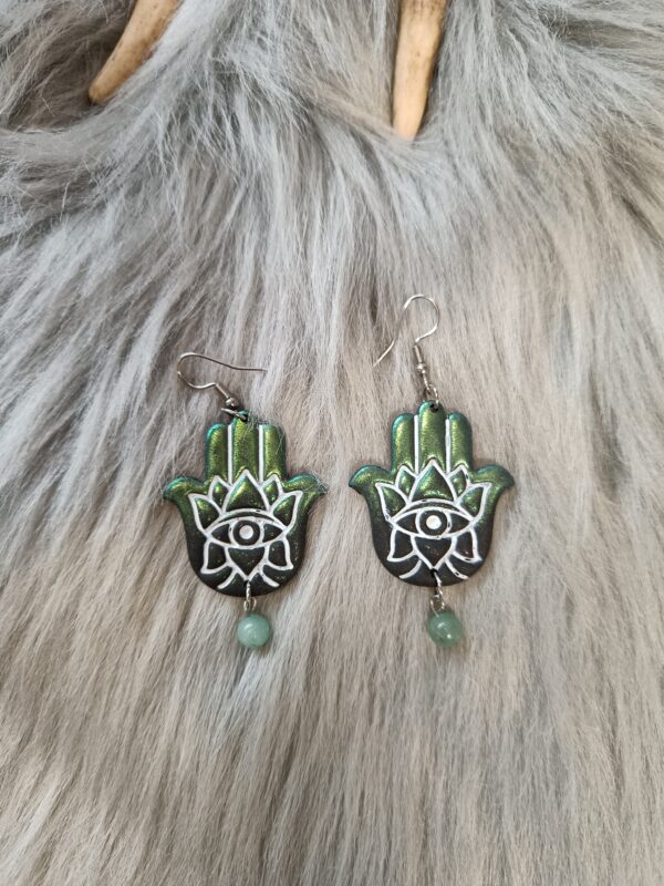 IMG20260831152232 Hamsa-korvakorut, musta/vihreä metallinhohto